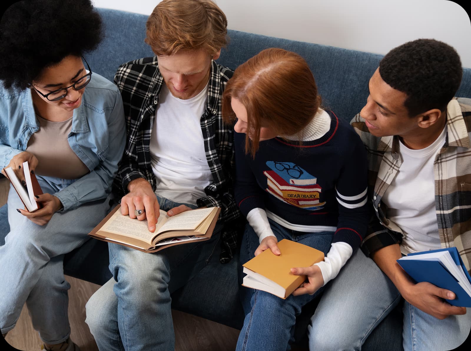 Kids discussing a book
